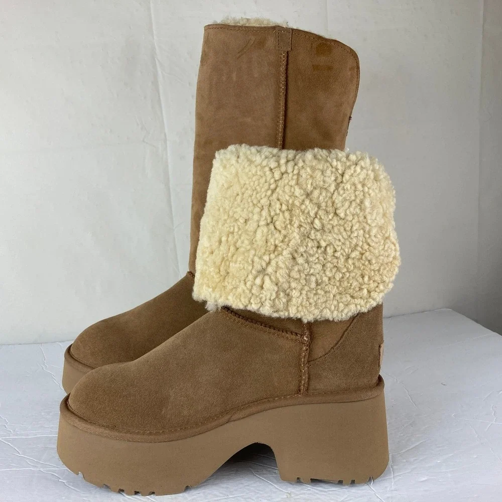 NEW UGG New‎ Heights Tall pr Fold Over Platform Boots Women 8 Suede Leather $260